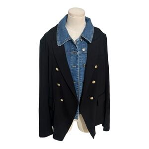 JOIE Black Blazer Denim Jacket Layer Gold Buttons Work Business Casual size XL